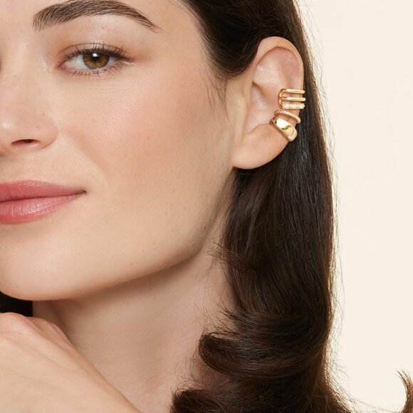 Chunky Ear Cuff Set Non Piercing Clip-On Cartilage Cubic Zirconia Earring - Picture 2 of 7